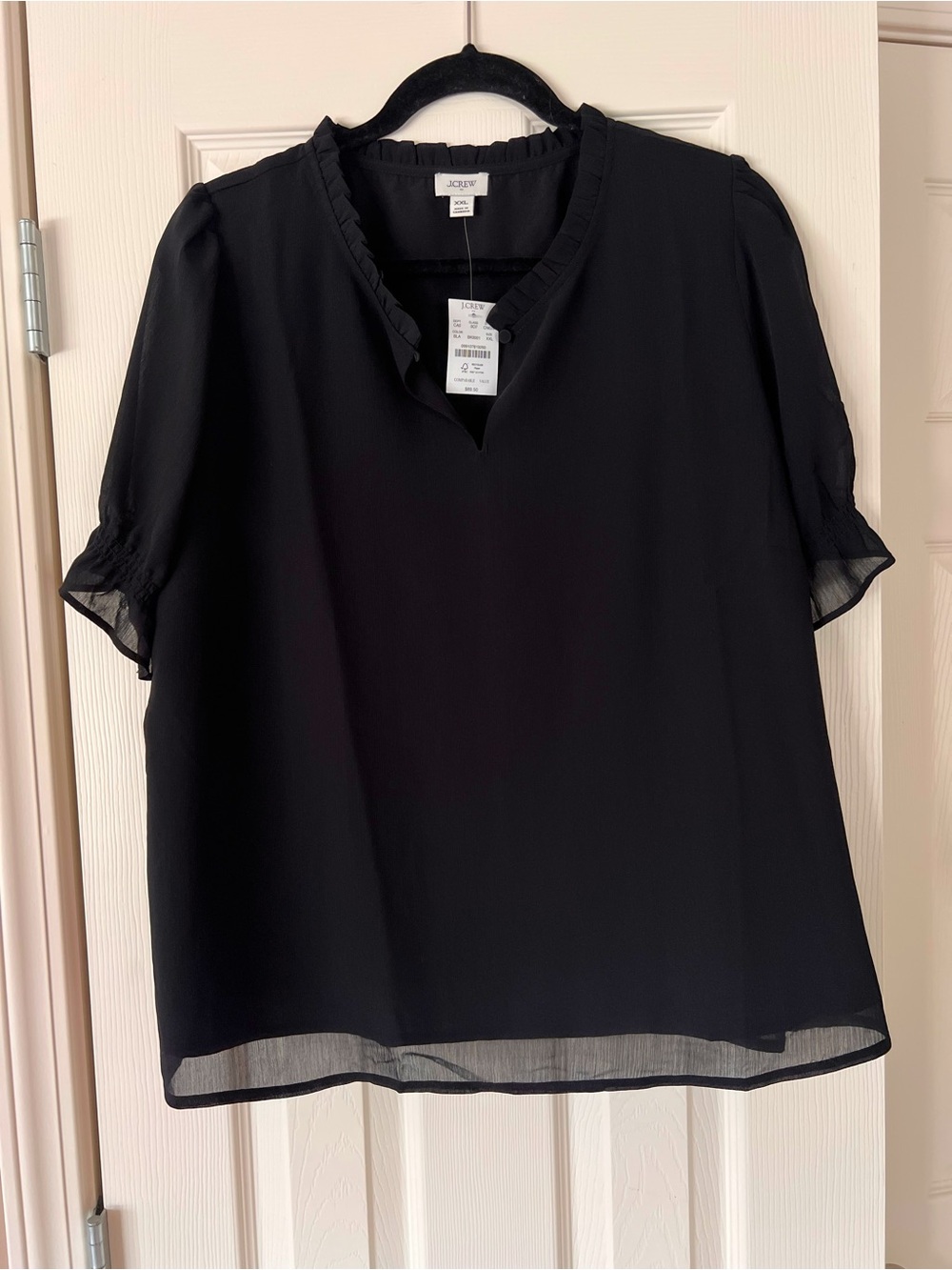 J. Crew Black Short-Sleeve Ruffle Neck Blouse - NWT!